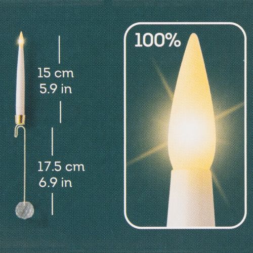 Article Bougies LED en forme d'arbre, bougies coniques avec cristal, lumière jaune, 31 cm, lot de 10