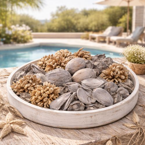 Article Décoration de table en pot-pourri avec des noix pour une ambiance estivale naturelle