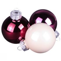 Article Boules de sapin de Noël boules de sapin en verre Berry Mix Ø5cm 24 pcs Berry rose beige crème brillant