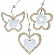 Article Cintre de décoration coeur fleur papillon nature, décoration bois argenté 6pcs