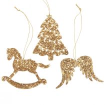 Article Cintre décoratif bois paillettes dorées décorations pour sapin de Noël 10cm 6pcs
