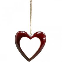 Article Coeur en bois, coeur déco à suspendre, coeur déco rouge H15cm