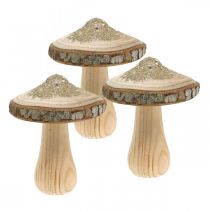 Article Champignon en bois écorce et paillettes déco champignons bois H8.5cm 4pcs
