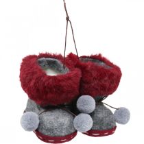 Article Bottes de décoration de sapin de Noël avec pompon 8cm gris/rouge 3pcs