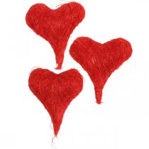 Article Coeurs en sisal rouge, décoration pour mariage, fibres de sisal naturel, Saint Valentin H7.5–9cm 16pcs