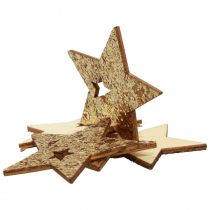 Article Décoration à disperser étoiles en bois de Noël paillettes d&#39;or naturel 5cm 72pcs