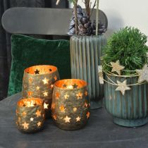 Article Bougeoir décoration de Noël en métal avec étoiles dorées Ø18cm H20cm