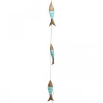 Article Cintre décoratif maritime poisson en bois à suspendre turquoise L123cm