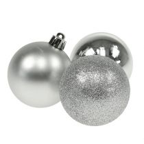 Article Boule de Noël plastique argent 6cm 10pcs