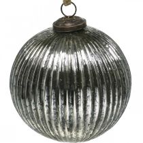 Article Boules de Noël en verre Boules de sapin de Noël argent avec rainures Ø12cm 2pcs