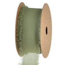 Article Ruban mousseline tissu vert olive frange ruban W40mm L15m