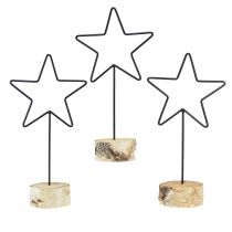 Article Bougeoirs étoiles décoratifs sur socle en bois - lot de 3 - noir &amp; naturel, 40 cm - décoration de table élégante