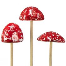 Champignons vénéneux sur bâton, rouge, 4 cm, lot de 6 - champignons de jardin décoratifs pour la décoration d&#39;automne