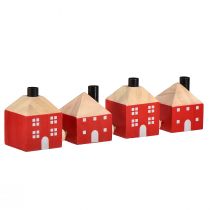 Bougeoir en bois décoratif maison en bois guirlande rouge et blanche 23cm