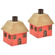 Bougeoir Maison de Noël bois rouge 9×9×11cm 2pcs