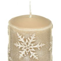 Article Bougies piliers bougies beiges flocons de neige 150/65mm 4pcs