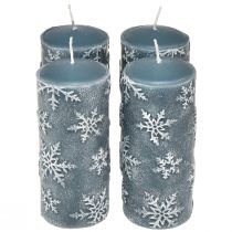 Article Bougies piliers bougies bleues flocons de neige 150/65mm 4pcs