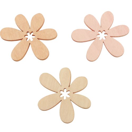 Floristik24 Fleurs en bois fleurs de décoration dispersées bois orange/rose/blanc 72 pcs