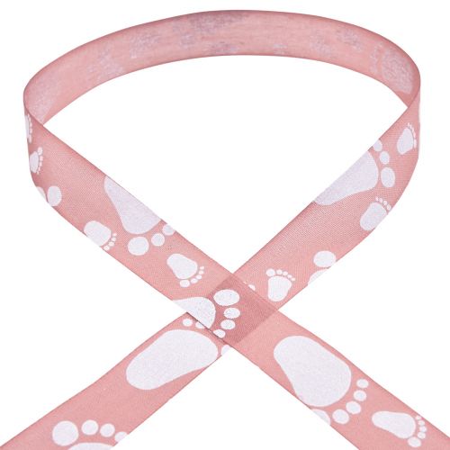 Article Ruban cadeau décoration pieds de bébé ruban de baptême rose 25mm 16m