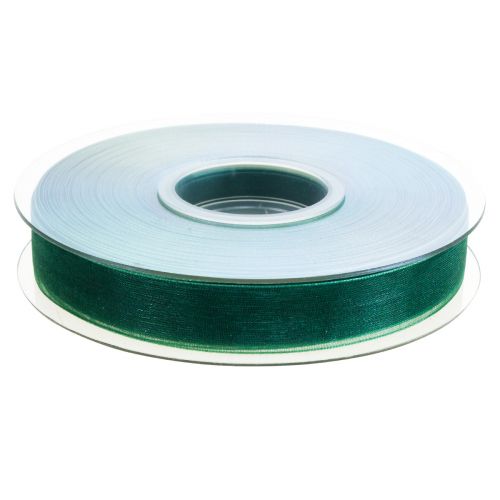 Article Ruban organza vert ruban cadeau tissé bord vert sapin 15mm 50m