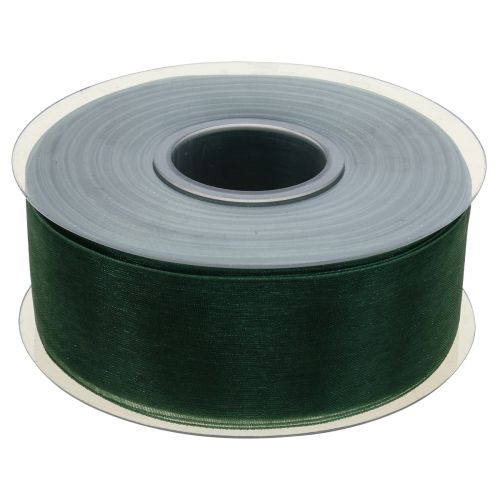 Article Ruban organza vert ruban cadeau tissé bord vert sapin 40mm 50m