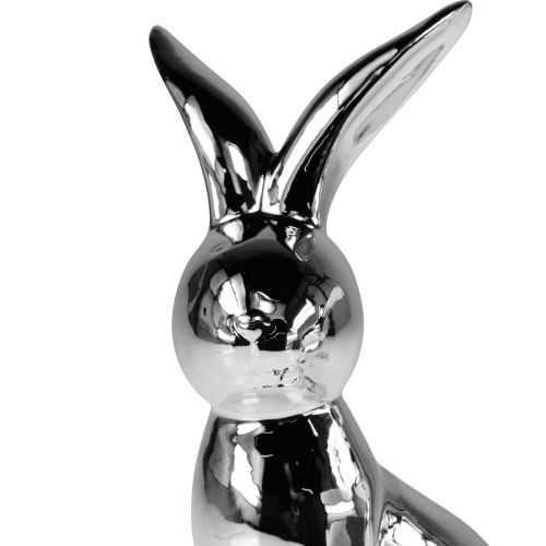 Floristik24 Lapin de Pâques Décoratif Lapin Décoratif en Céramique Assis Argent 18cm 2pcs