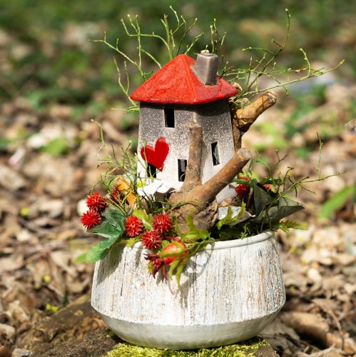Lanternes de maison en céramique aimantes en lot de 2 - motif cœur, rouge et naturel, 17,5 cm - décoration romantique pour la maison