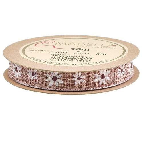 Article Ruban décoratif fleurs ruban cadeau vin rouge beige 15mm 15m