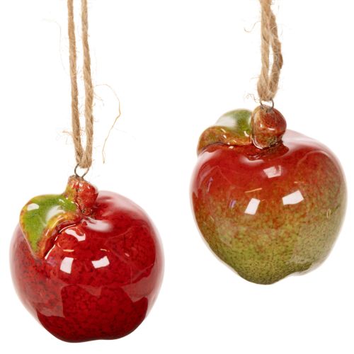 Article Pomme décorative en céramique à suspendre 5 cm rouge et vert - Lot de 4