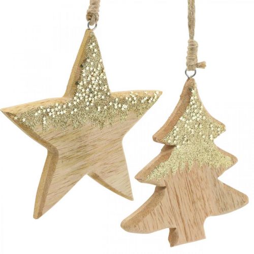 Article Décoration de Noël étoile / coeur / arbre, pendentif en bois, décoration de l&#39;Avent H10/12,5cm 3pcs