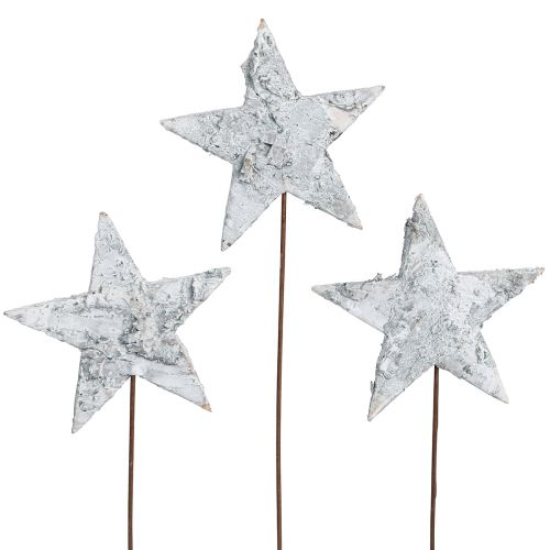 Floristik24 Étoiles de bouleau sur fil étoiles écorce de bouleau blanc 6cm 24 pcs