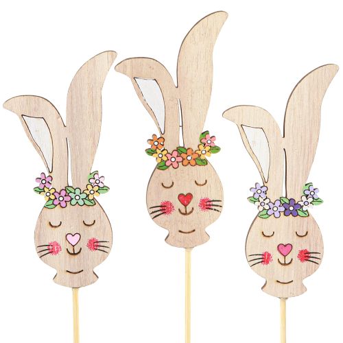 Article Piquets à fleurs Tête de lapin en bois Déco sur bâton 11cm 12pcs