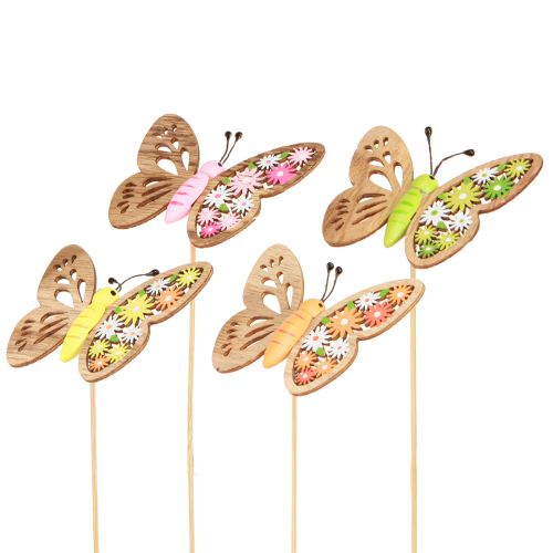 Bouchon fleur bois papillon 4 couleurs 8x6cm 16 pcs