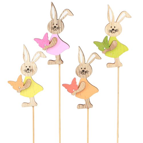 Bouchons de fleurs lapins de Pâques décoration bois coloré 5x8cm 16 pcs