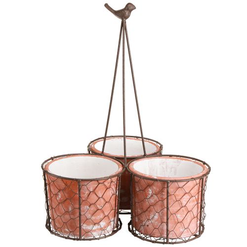 Pot de fleur panier en maille céramique métal marron Ø30cm H11,5cm