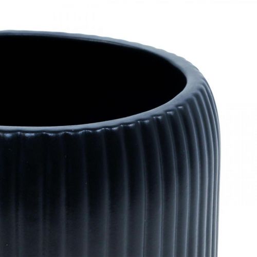 Article Cache-pot céramique jardinière rainures noir Ø14.5cm H12.5cm