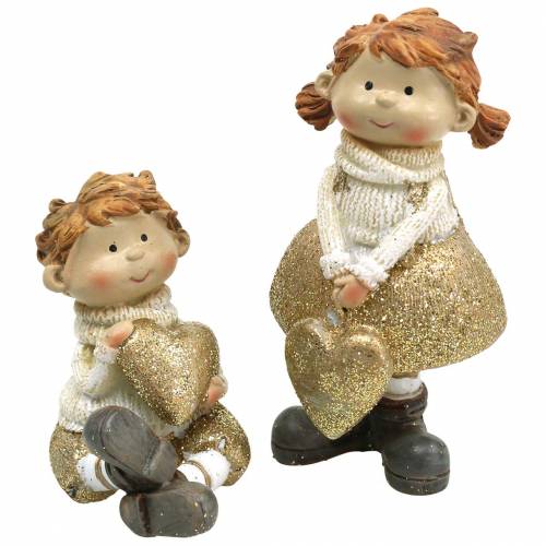 Figurines décoratives petit frère et soeur or, paillettes 10 / 6,5cm lot de 2