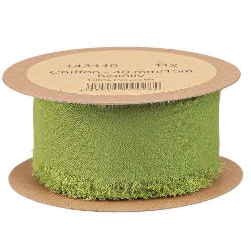 Article Ruban mousseline ruban tissu vert avec franges olive clair 40mm 15m