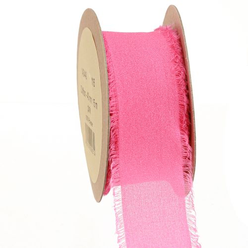 Floristik24 Ruban mousseline ruban tissu rose fluo avec franges 40mm 15m