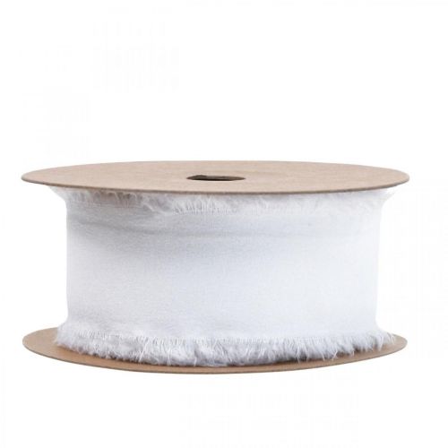 Article Ruban mousseline ruban tissu blanc avec franges 40mm 15m