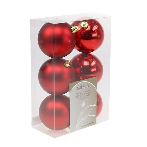 Article Boules de sapin de Noël en plastique rouge 8cm 6 pcs