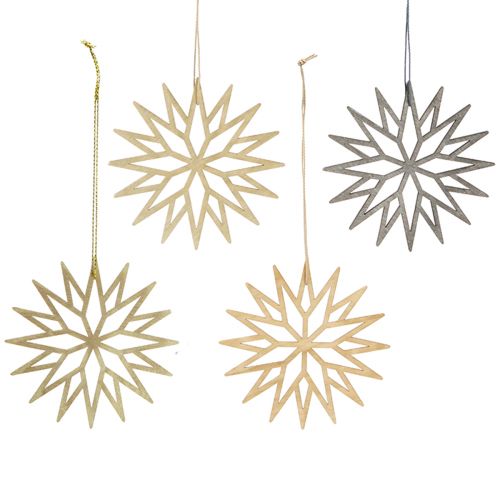 Décorations pour arbres de Noël décoration en bois flocon de neige marron 10cm 12 pcs