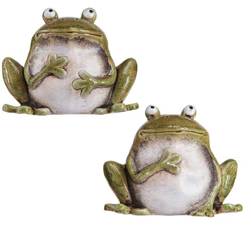 Article Grenouille décorative céramique vert marron vintage L15,5cm 2 pièces