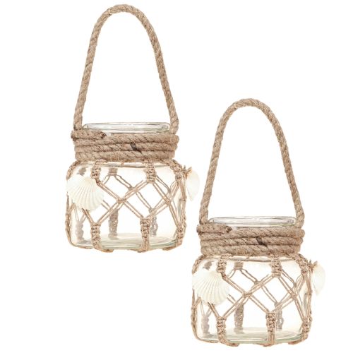 Article Coquillages décoratifs en verre macramé maritime Ø11cm H12,5cm 2pcs