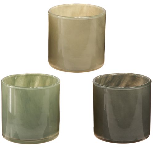 Jardinière décorative en verre vert gris clair gris H10cm 3 pcs