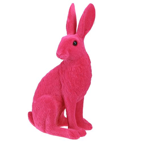 Figurine décorative lapin assis Lapin de Pâques floqué rose 12×9×25cm