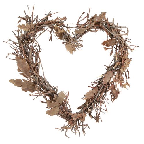 Coeur décoratif composé de branches avec feuilles de chêne branches de chêne Ø28cm