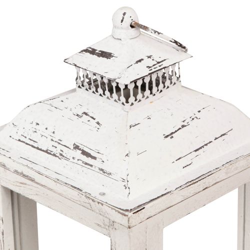 Article Lanterne décorative shabby chic bois blanc 17,5x17,5cm H37cm