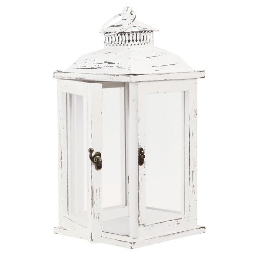 Article Lanterne décorative shabby chic bois blanc 17,5x17,5cm H37cm