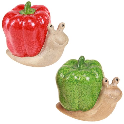 Escargots déco céramique poivre rouge vert H10cm 2 pcs